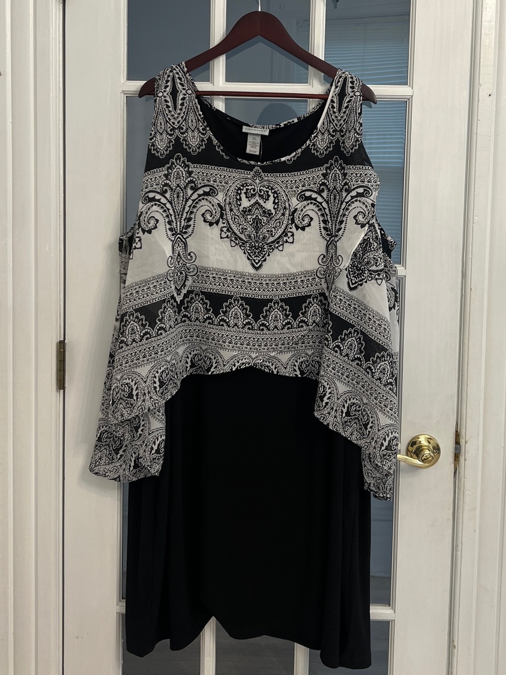 CATHERINES Women's Black & White Paisley Print Sleeveless Layered Dress Size 5X